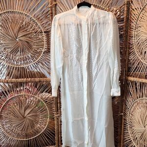 Vintage Cream embroidered Button-Up shirt dress